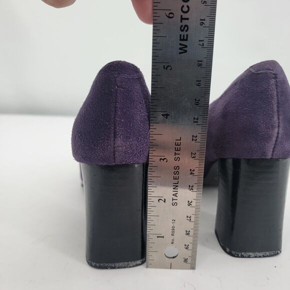 Carlos Falchi Vintage Size 6.5 Purple Suede Leather high Heels Retro Square Toe - Picture 8 of 9